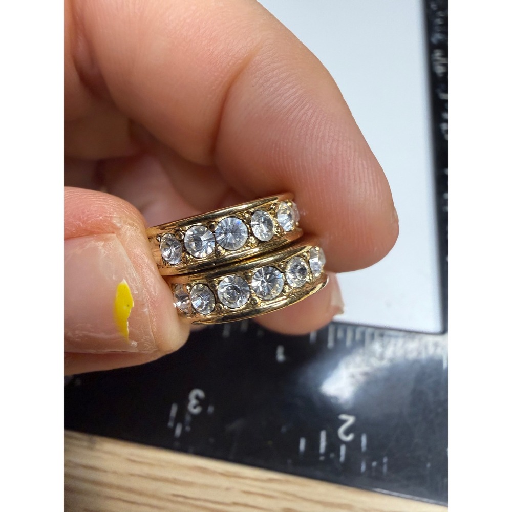 Monet Gold Tone Crystal Rhinestone Clip On Hoop Earrings Huggie Style